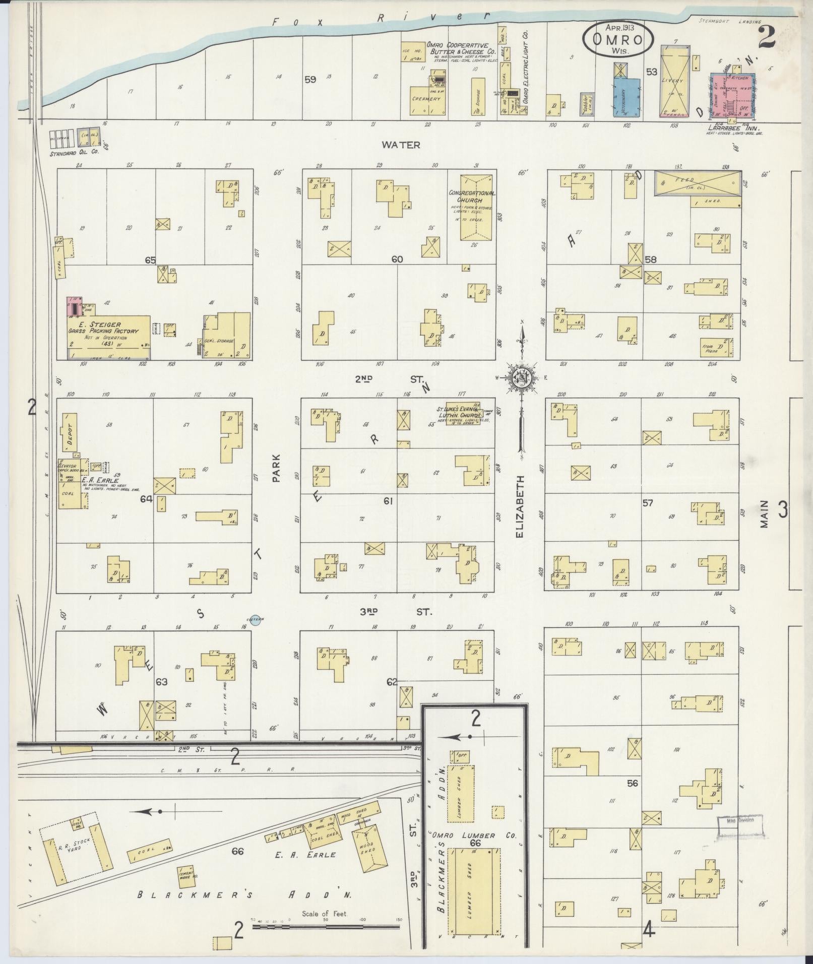 Sanborn Fire Insurance Map from Omro, Winnebago County, Wisconsin (1913), Sheet #0002 - Historic Sanborn Fire Insurance Map Print, vintage old map wall art, antique decor, genealogy gift, Wisconsin Wisconsin map