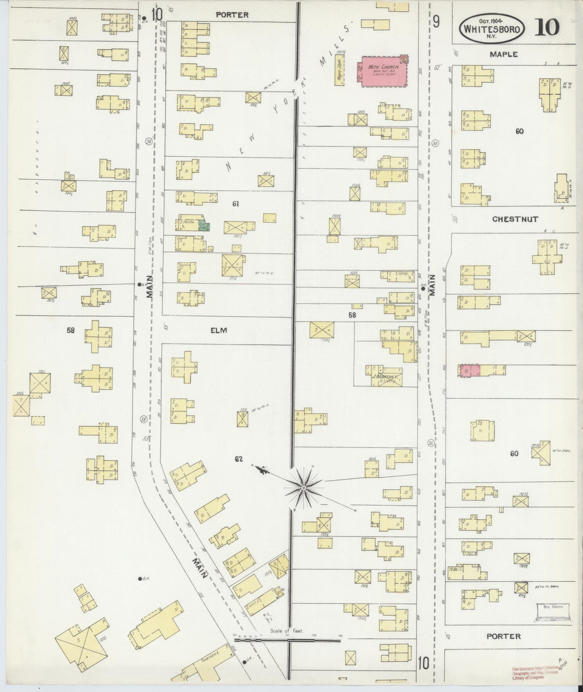 Sanborn Fire Insurance Map from Whitesboro, Oneida County, New York (1904), Sheet #0010 - Historic Sanborn Fire Insurance Map Print, vintage old map wall art, antique decor, genealogy gift, New York New York map