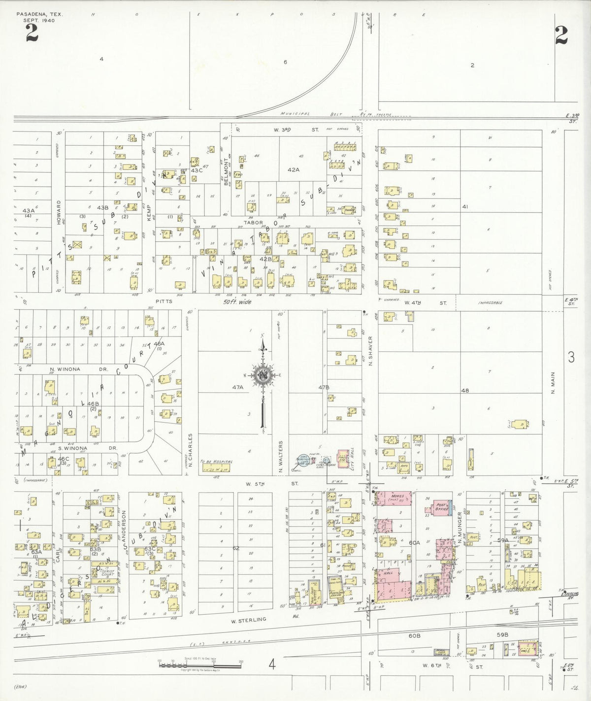 Sanborn Fire Insurance Map from Pasadena, Harris County, Texas (1940), Sheet #0002 - Historic Sanborn Fire Insurance Map Print, vintage old map wall art, antique decor, genealogy gift, Texas Texas map