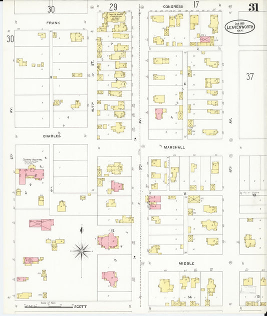 Sanborn Fire Insurance Map from Leavenworth, Leavenworth County, Kansas (1905), Sheet #0032 - Historic Sanborn Fire Insurance Map Print, vintage old map wall art, antique decor, genealogy gift, Kansas Kansas map