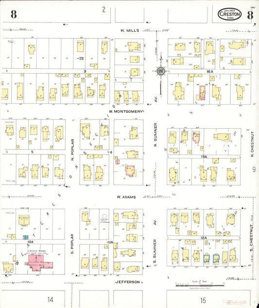 Sanborn Fire Insurance Map from Creston, Union County, Iowa (1923), Sheet #0008 - Historic Sanborn Fire Insurance Map Print, vintage old map wall art