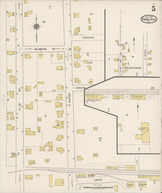 Sanborn Fire Insurance Map from Knoxville, Tioga County, Pennsylvania (1922), Sheet #0005 - Historic Sanborn Fire Insurance Map Print, vintage old map wall art, antique decor, genealogy gift, Pennsylvania Pennsylvania map
