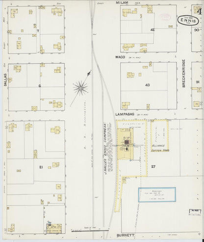 Sanborn Fire Insurance Map from Ennis, Ellis County, Texas (1890), Sheet #0004 - Historic Sanborn Fire Insurance Map Print, vintage old map wall art, antique decor, genealogy gift, Texas Texas map