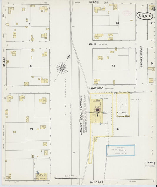 Sanborn Fire Insurance Map from Ennis, Ellis County, Texas (1890), Sheet #0004 - Historic Sanborn Fire Insurance Map Print, vintage old map wall art, antique decor, genealogy gift, Texas Texas map