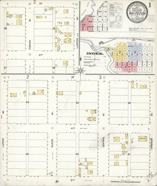 Sanborn Fire Insurance Map from Whitefish, Flathead County, Montana (1905), Sheet #0001 - Historic Sanborn Fire Insurance Map Print, vintage old map wall art, antique decor, genealogy gift, Montana Montana map