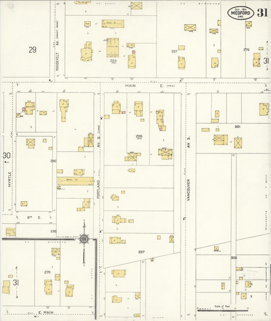 Sanborn Fire Insurance Map from Medford, Jackson County, Oregon (1911), Sheet #0031 - Historic Sanborn Fire Insurance Map Print, vintage old map wall art, antique decor, genealogy gift, Oregon Oregon map