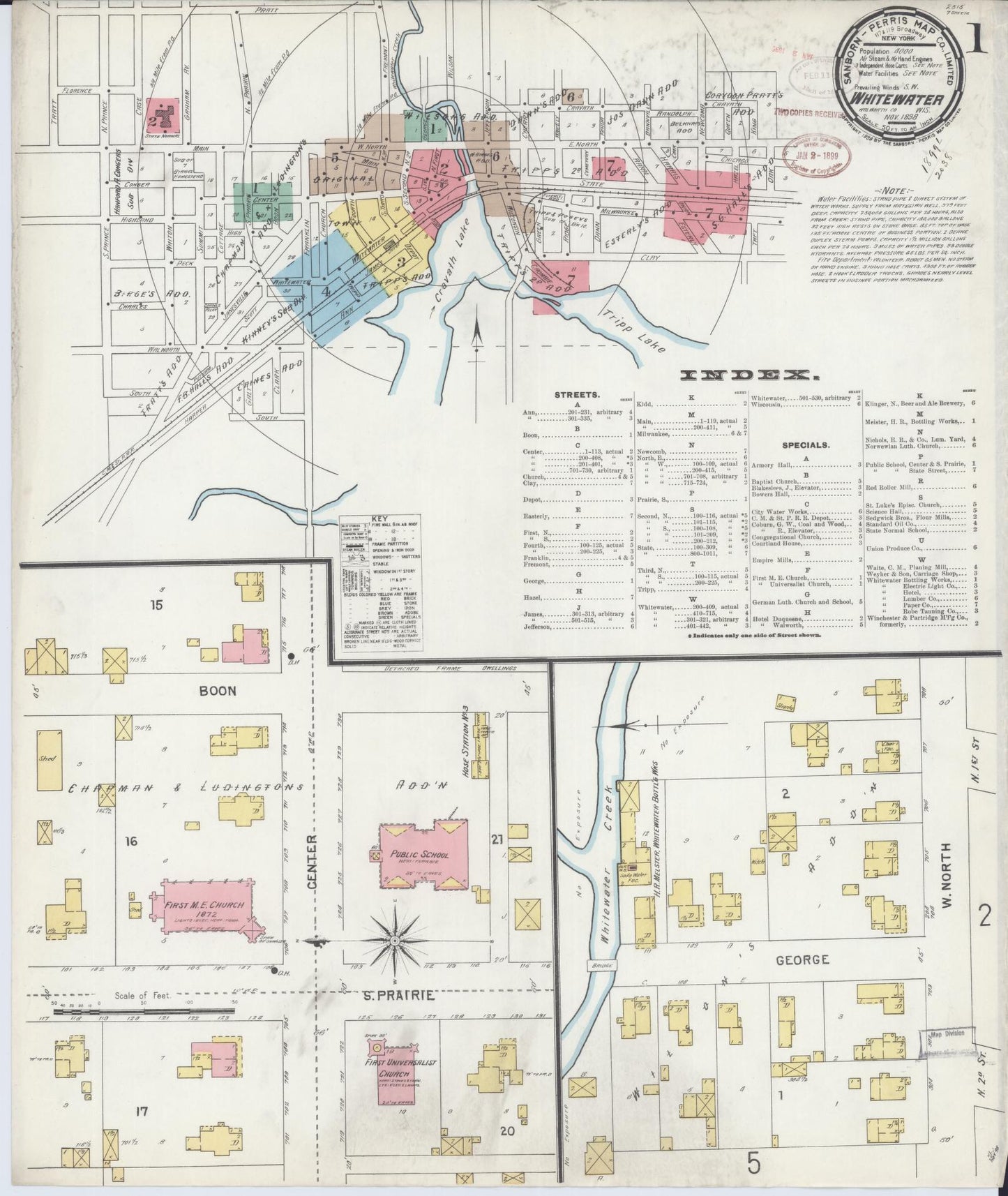 Sanborn Fire Insurance Map from Whitewater, Walworth County, Wisconsin (1898), Sheet #0001 - Complete Map Set gallery image, historic Sanborn map, vintage wall art, Wisconsin Wisconsin