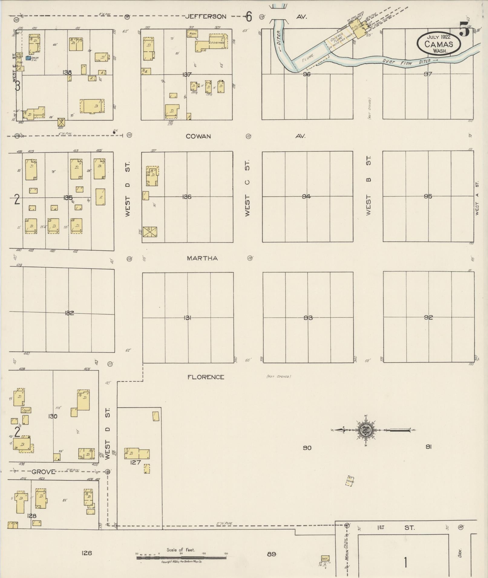 Sanborn Fire Insurance Map from Camas, Clark County, Washington (1922), Sheet #0005 - Complete Map Set gallery image, historic Sanborn map, vintage wall art, Washington Washington