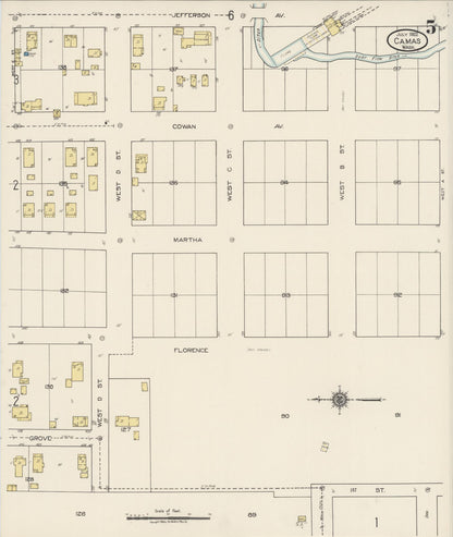 Sanborn Fire Insurance Map from Camas, Clark County, Washington (1922), Sheet #0005 - Complete Map Set gallery image, historic Sanborn map, vintage wall art, Washington Washington