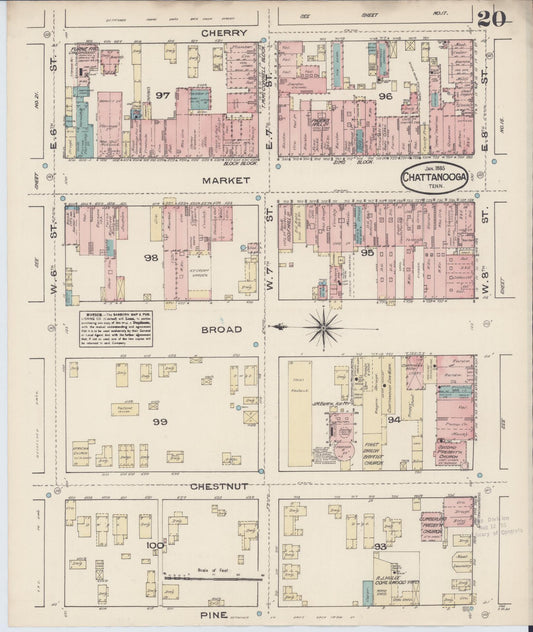 Sanborn Fire Insurance Map from Chattanooga, Hamilton County, Tennessee (1885), Sheet #0020 - Historic Sanborn Fire Insurance Map Print, vintage old map wall art, antique decor, genealogy gift, Tennessee Tennessee map
