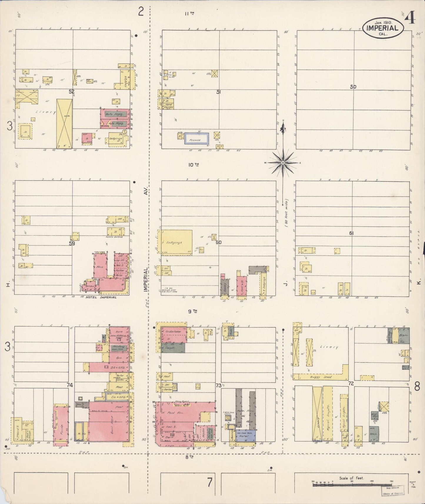 Sanborn Fire Insurance Map from Imperial, Imperial County, California (1910), Sheet #0004 - Historic Sanborn Fire Insurance Map Print, vintage old map wall art, antique decor, genealogy gift, California California map