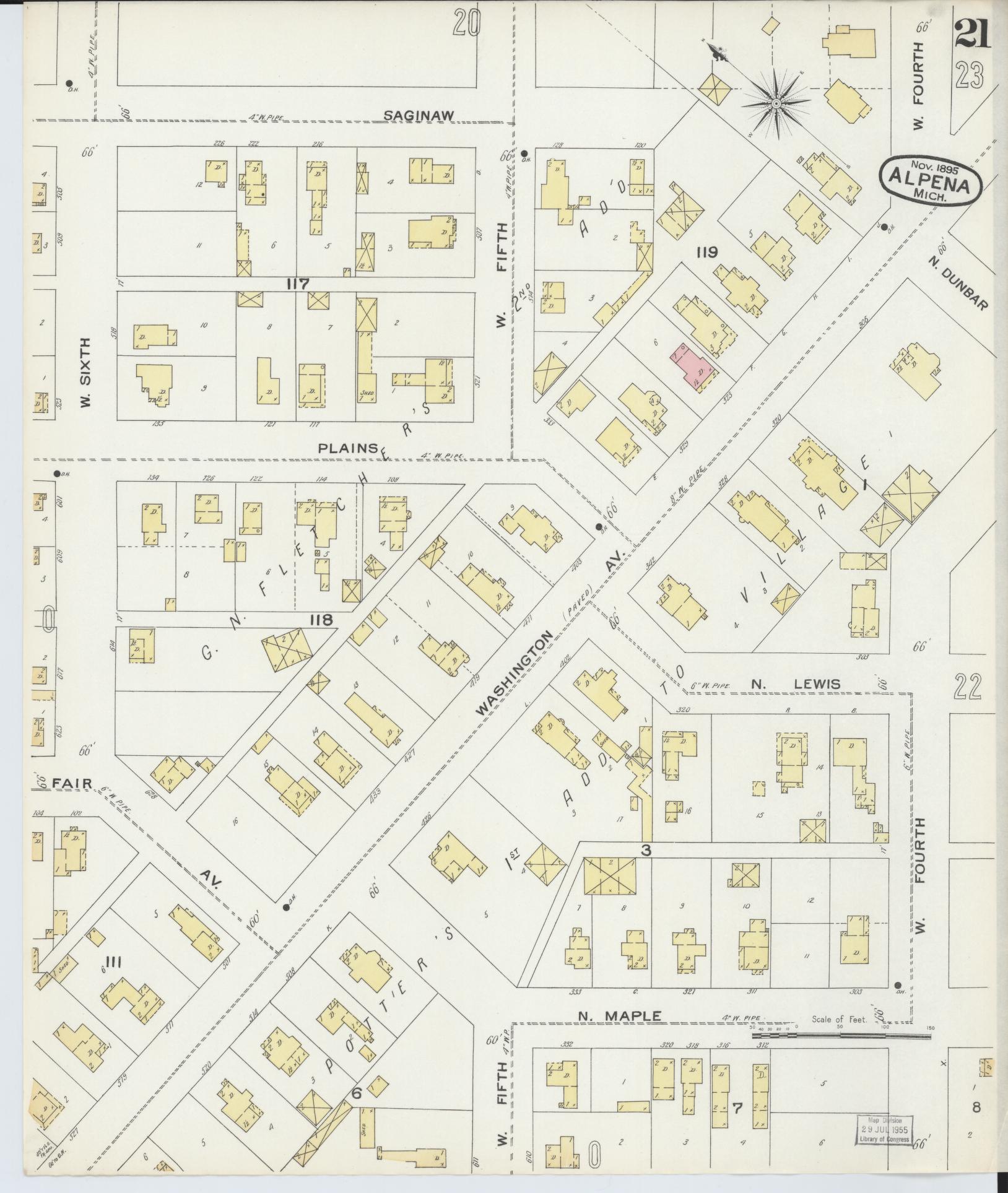 Sanborn Fire Insurance Map from Alpena, Alpena County, Michigan (1895), Sheet #0021 - Historic Sanborn Fire Insurance Map Print, vintage old map wall art, antique decor, genealogy gift, Michigan Michigan map