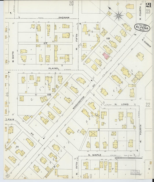 Sanborn Fire Insurance Map from Alpena, Alpena County, Michigan (1895), Sheet #0021 - Historic Sanborn Fire Insurance Map Print, vintage old map wall art, antique decor, genealogy gift, Michigan Michigan map