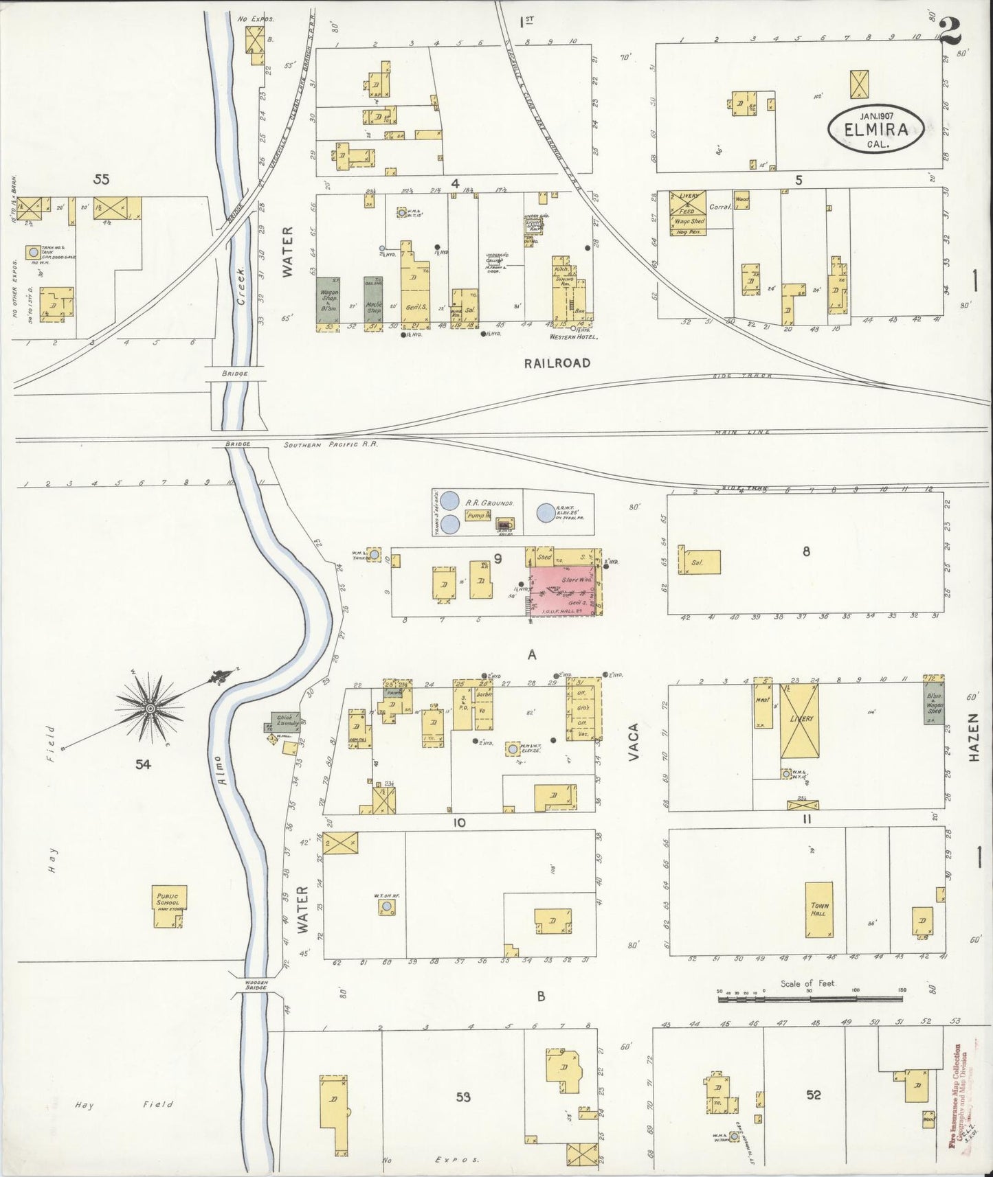 Sanborn Fire Insurance Map from Elmira, Solano County, California (1907), Sheet #0002 - Complete Map Set gallery image, historic Sanborn map, vintage wall art, California California