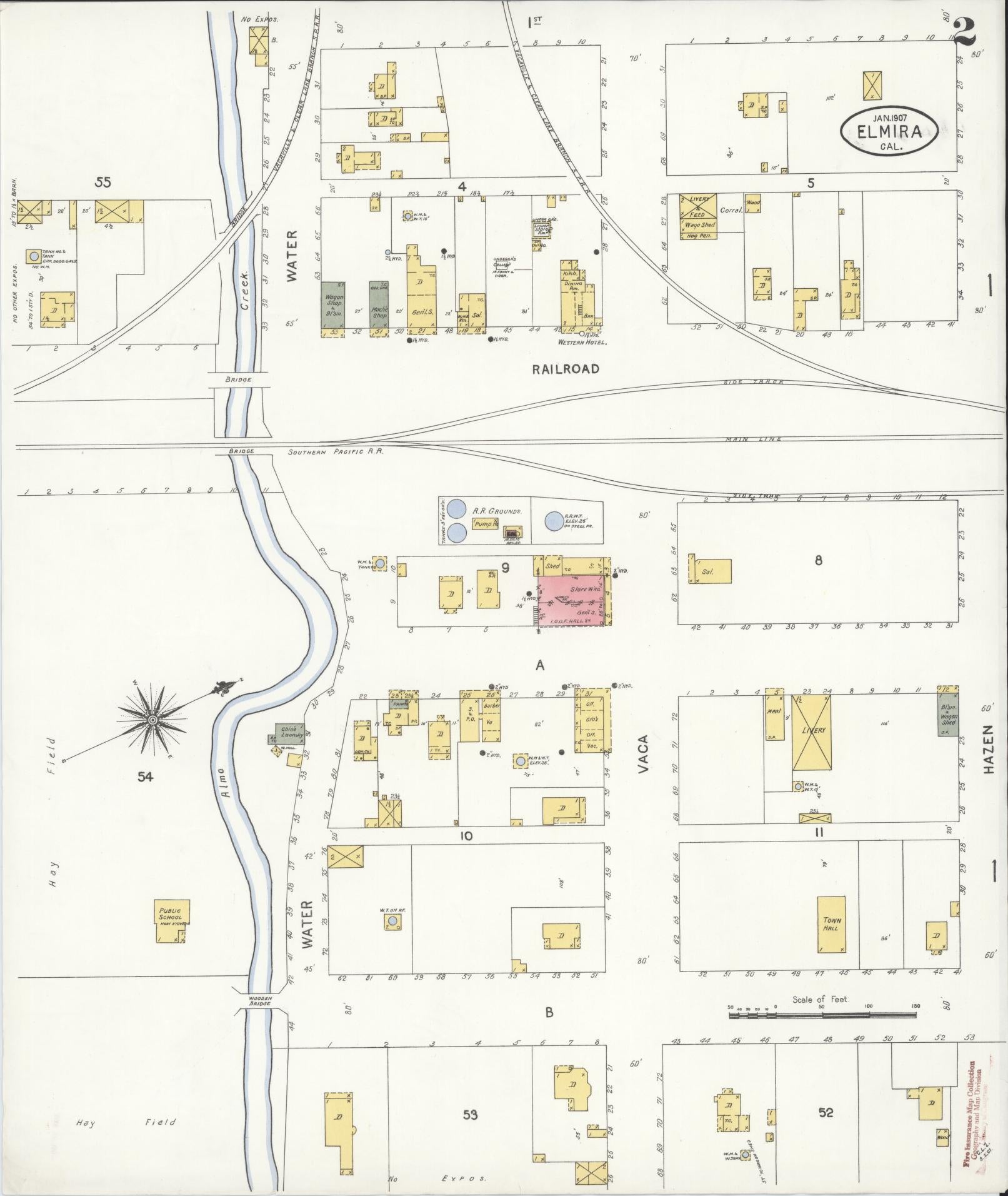 Sanborn Fire Insurance Map from Elmira, Solano County, California (1907), Sheet #0002 - Complete Map Set gallery image, historic Sanborn map, vintage wall art, California California
