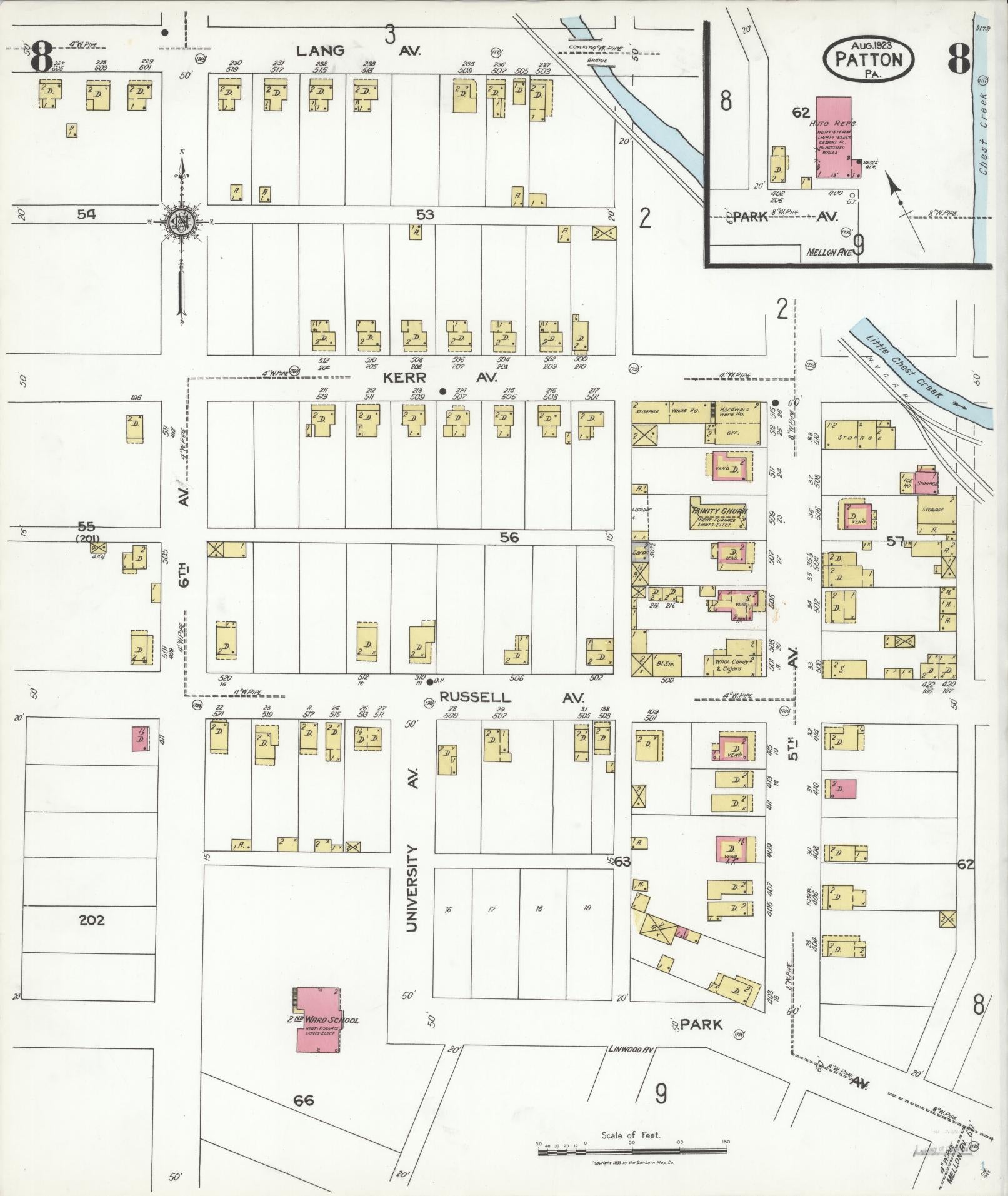 Sanborn Fire Insurance Map from Patton, Cambria County, Pennsylvania (1923), Sheet #0008 - Historic Sanborn Fire Insurance Map Print, vintage old map wall art, antique decor, genealogy gift, Pennsylvania Pennsylvania map