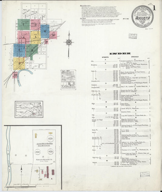 Sanborn Fire Insurance Map from Augusta, Butler County, Kansas (1917), Sheet #0001 - Historic Sanborn Fire Insurance Map Print, vintage old map wall art, antique decor, genealogy gift, Kansas Kansas map
