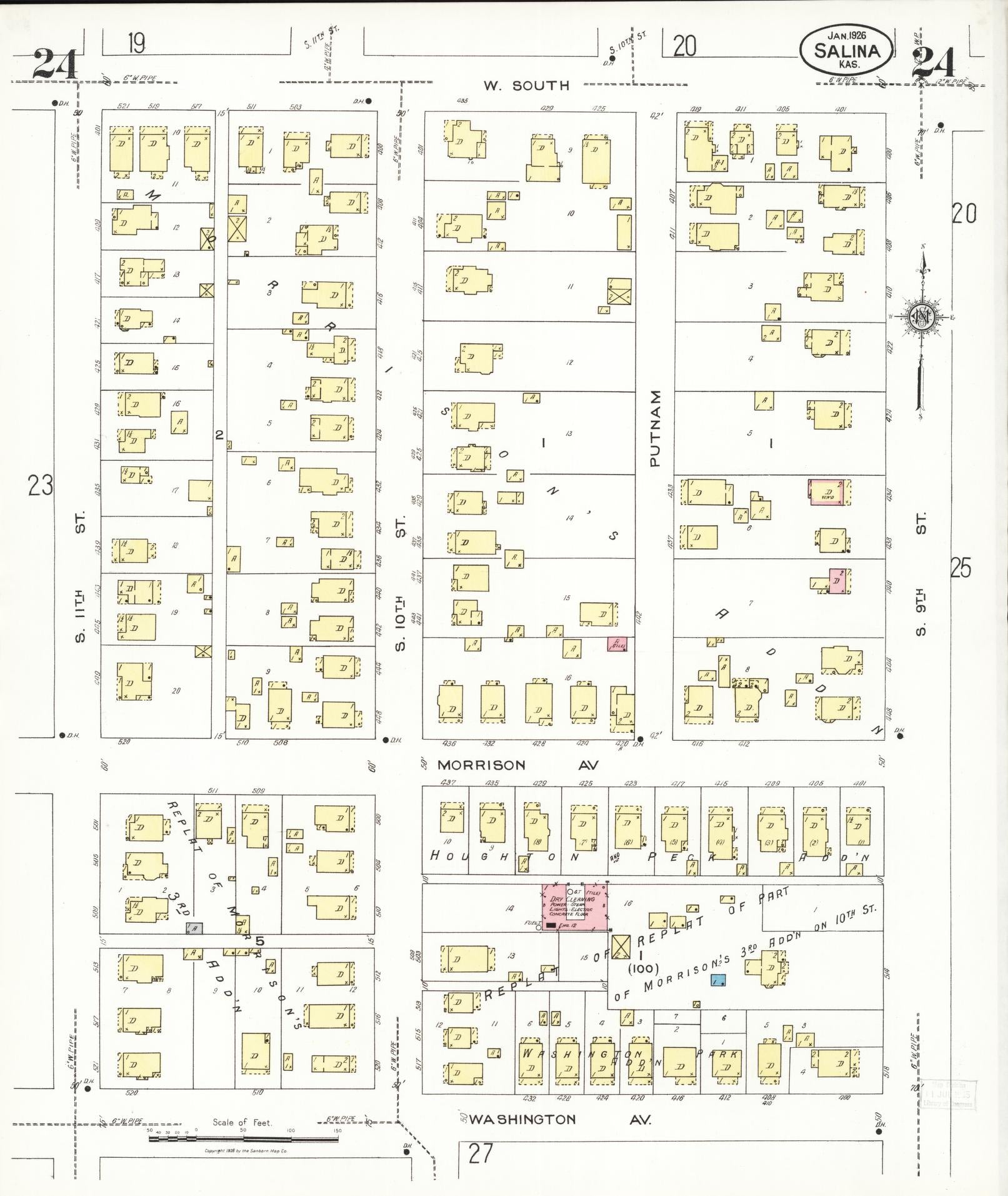 Sanborn Fire Insurance Map from Salina, Saline County, Kansas (1926), Sheet #0024 - Complete Map Set gallery image, historic Sanborn map, vintage wall art, Kansas Kansas