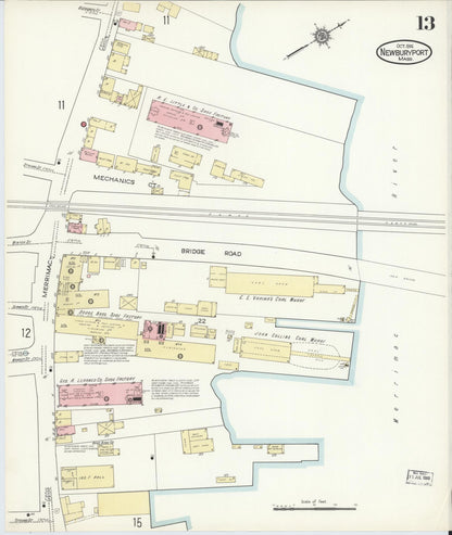 Sanborn Fire Insurance Map from Newburyport, Essex County, Massachusetts (1914), Sheet #0013 - Historic Sanborn Fire Insurance Map Print, vintage old map wall art, antique decor, genealogy gift, Massachusetts Massachusetts map