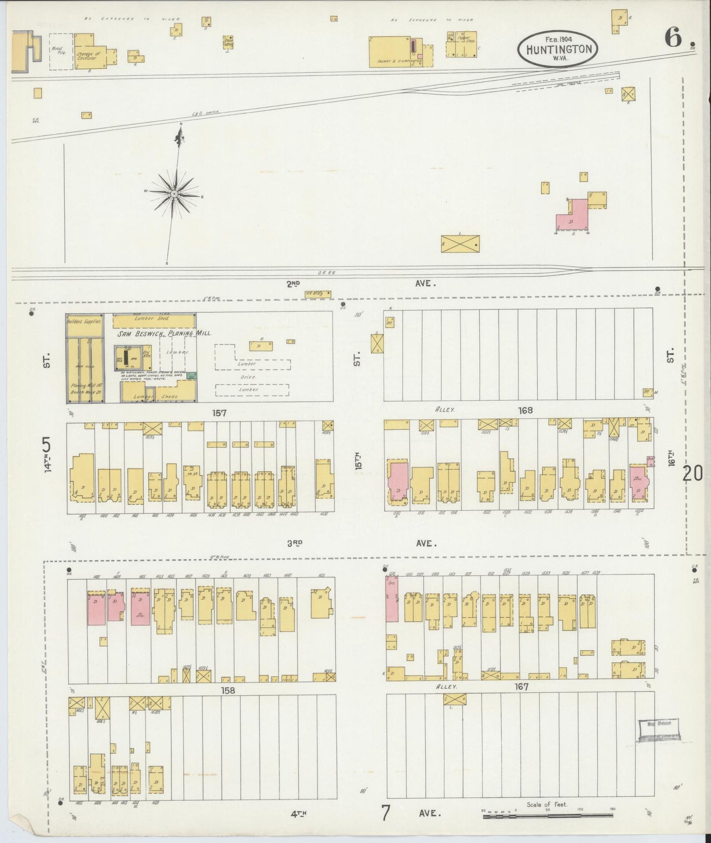 Sanborn Fire Insurance Map from Huntington, Cabell County, West Virginia (1904), Sheet #0006 - Complete Map Set gallery image, historic Sanborn map, vintage wall art, West Virginia West Virginia