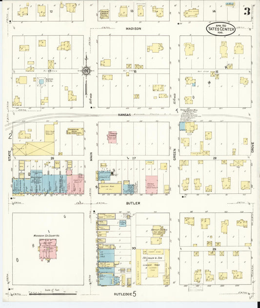 Sanborn Fire Insurance Map from Yates Center, Woodson County, Kansas (1912), Sheet #0003 - Historic Sanborn Fire Insurance Map Print, vintage old map wall art, antique decor, genealogy gift, Kansas Kansas map