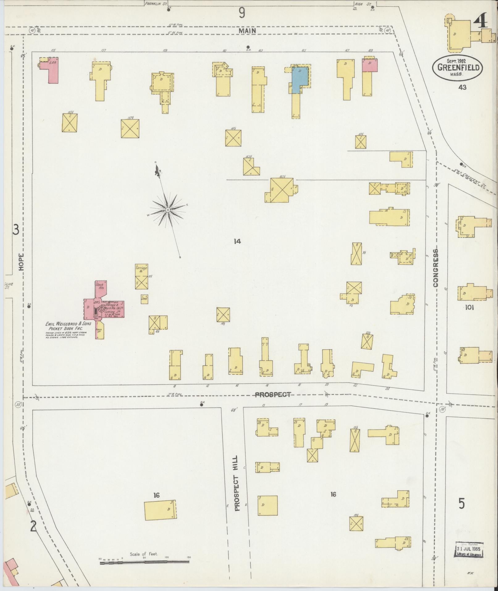Sanborn Fire Insurance Map from Greenfield, Franklin County, Massachusetts (1902), Sheet #0004 - Historic Sanborn Fire Insurance Map Print, vintage old map wall art, antique decor, genealogy gift, Massachusetts Massachusetts map