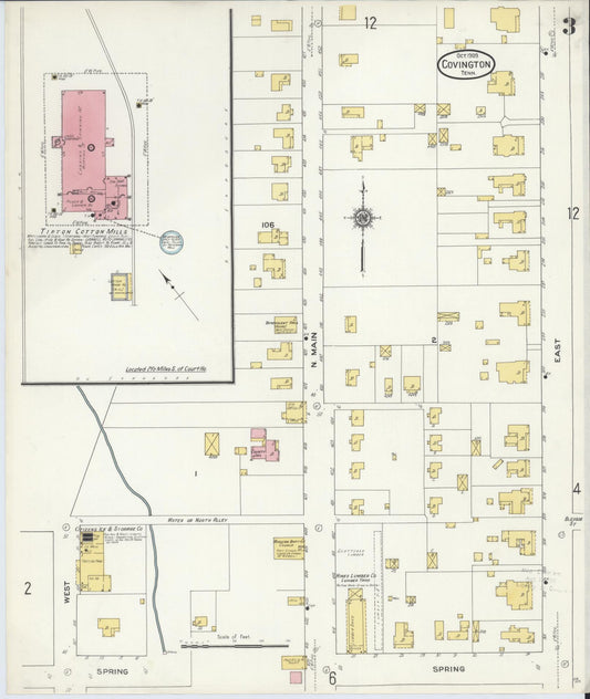 Sanborn Fire Insurance Map from Covington, Tipton County, Tennessee (1909), Sheet #0003 - Historic Sanborn Fire Insurance Map Print, vintage old map wall art, antique decor, genealogy gift, Tennessee Tennessee map