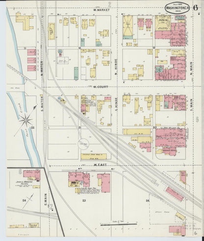 Sanborn Fire Insurance Map from Washington Court House, Fayette County, Ohio (1895), Sheet #0006 - Historic Sanborn Fire Insurance Map Print, vintage old map wall art, antique decor, genealogy gift, Ohio Ohio map