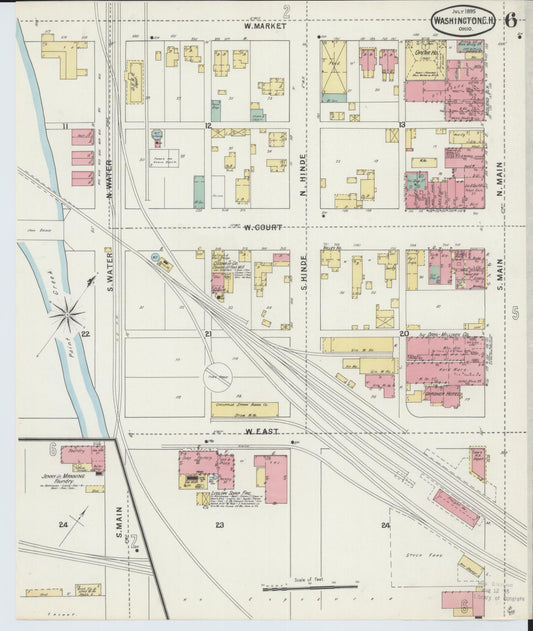 Sanborn Fire Insurance Map from Washington Court House, Fayette County, Ohio (1895), Sheet #0006 - Historic Sanborn Fire Insurance Map Print, vintage old map wall art, antique decor, genealogy gift, Ohio Ohio map