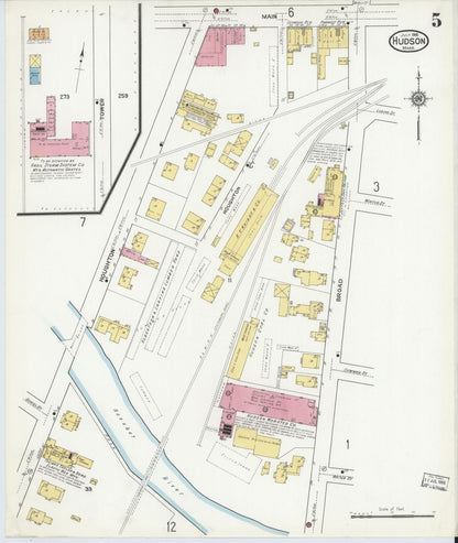 Sanborn Fire Insurance Map from Hudson, Middlesex County, Massachusetts (1916), Sheet #0005 - Historic Sanborn Fire Insurance Map Print, vintage old map wall art, antique decor, genealogy gift, Massachusetts Massachusetts map
