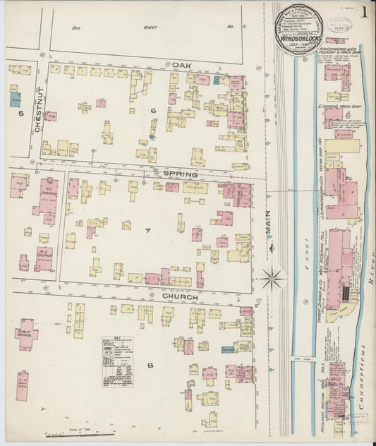 Sanborn Fire Insurance Map from Windsor Locks, Hartford County, Connecticut (1885), Sheet #0001 - Historic Sanborn Fire Insurance Map Print, vintage old map wall art, antique decor, genealogy gift, Connecticut Connecticut map