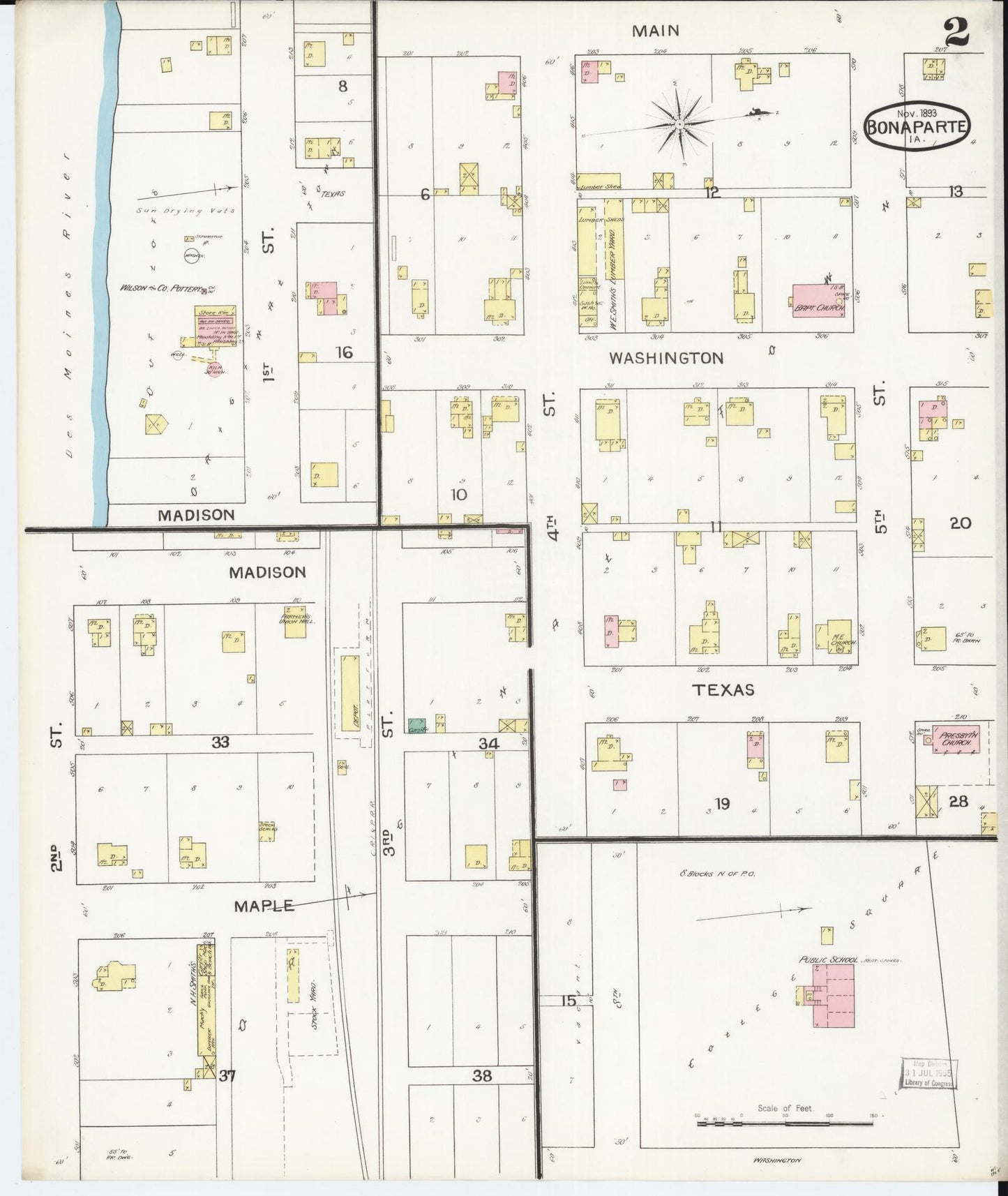 Sanborn Fire Insurance Map from Bonaparte, Van Buren County, Iowa (1893), Sheet #0002 - Historic Sanborn Fire Insurance Map Print, vintage old map wall art