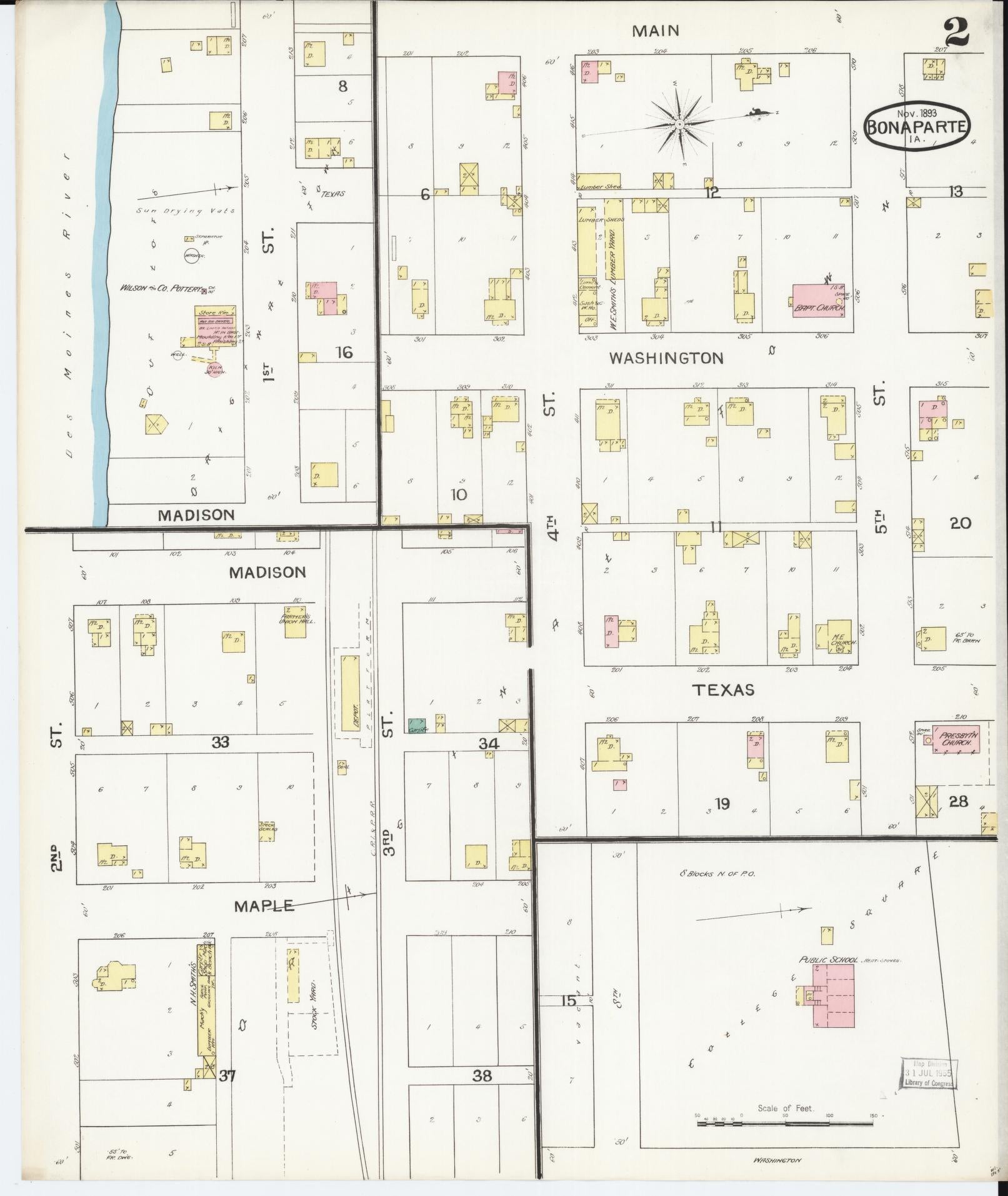 Sanborn Fire Insurance Map from Bonaparte, Van Buren County, Iowa (1893), Sheet #0002 - Historic Sanborn Fire Insurance Map Print, vintage old map wall art