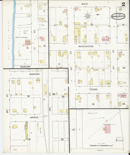 Sanborn Fire Insurance Map from Bonaparte, Van Buren County, Iowa (1893), Sheet #0002 - Historic Sanborn Fire Insurance Map Print, vintage old map wall art