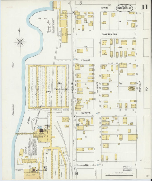 Sanborn Fire Insurance Map from Baton Rouge, East Baton Rouge Parish, Louisiana (1898), Sheet #0011 - Historic Sanborn Fire Insurance Map Print, vintage old map wall art, antique decor, genealogy gift, Louisiana Louisiana map