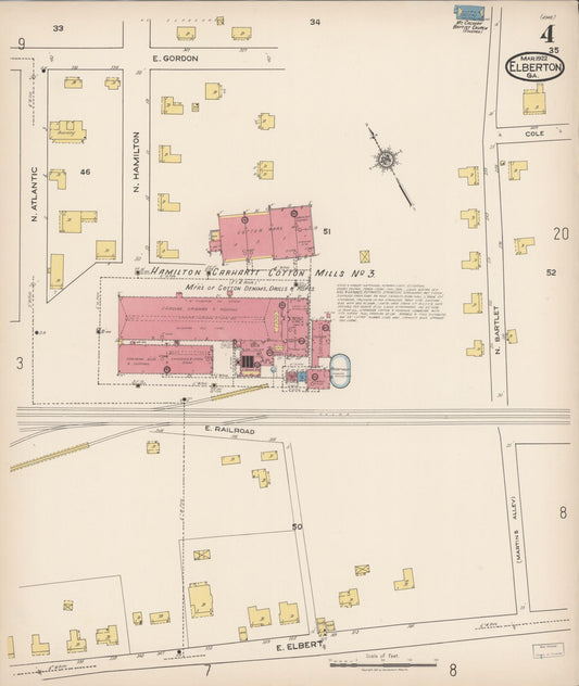 Sanborn Fire Insurance Map from Elberton, Elbert County, Georgia (1922), Sheet #0004 - Historic Sanborn Fire Insurance Map Print, vintage old map wall art, antique decor, genealogy gift, Georgia Georgia map