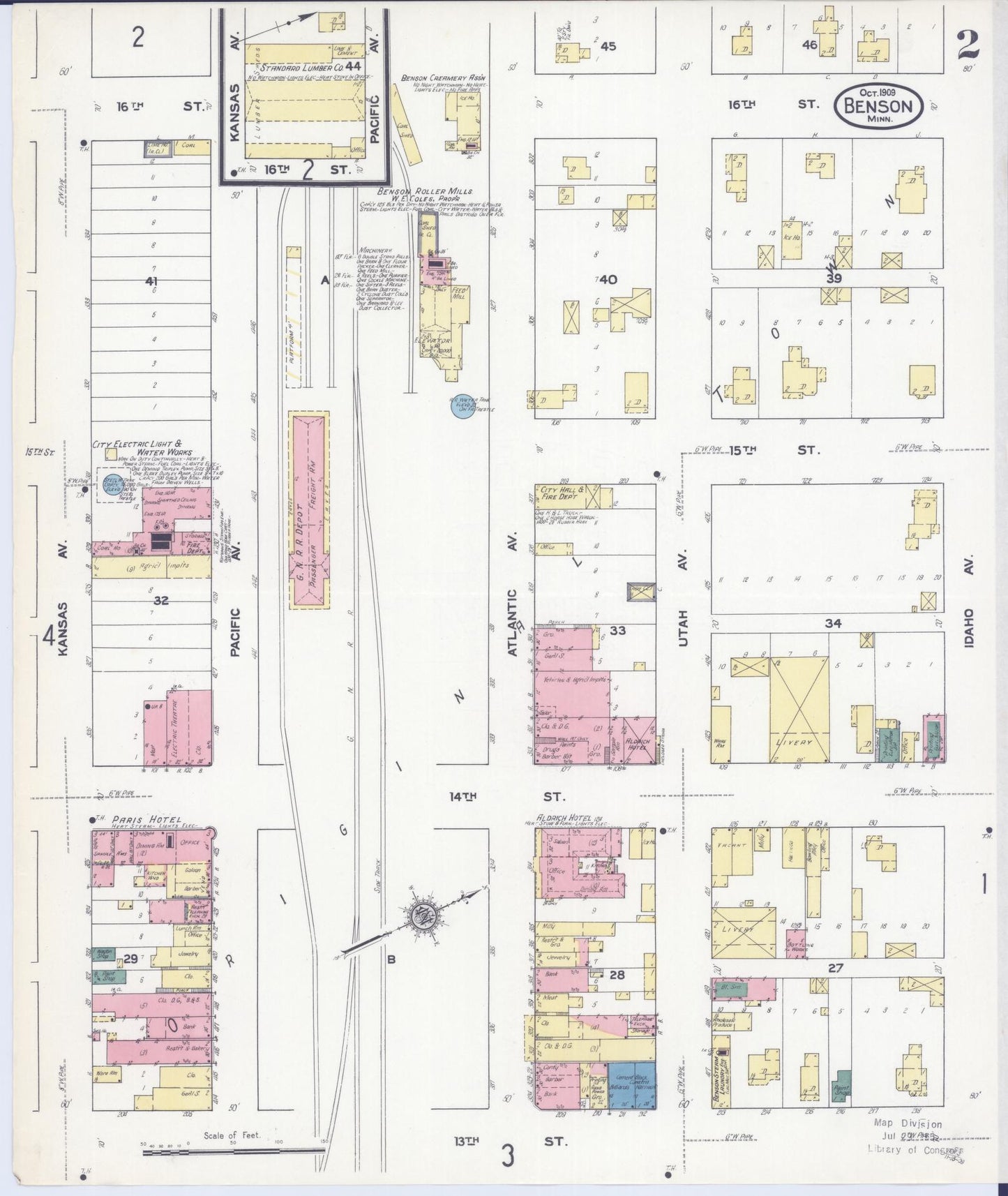Sanborn Fire Insurance Map from Benson, Swift County, Minnesota (1909), Sheet #0002 - Complete Map Set gallery image, historic Sanborn map, vintage wall art, Minnesota Minnesota
