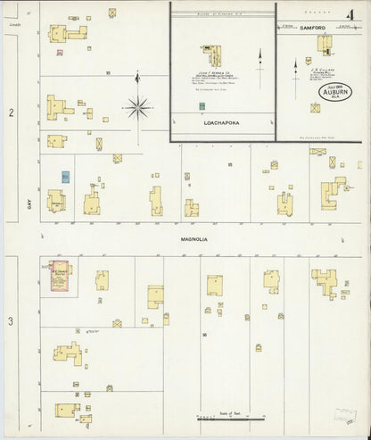 Sanborn Fire Insurance Map from Auburn, Lee County, Alabama (1909), Sheet #0004 - Complete Map Set gallery image, historic Sanborn map, vintage wall art, Alabama Alabama