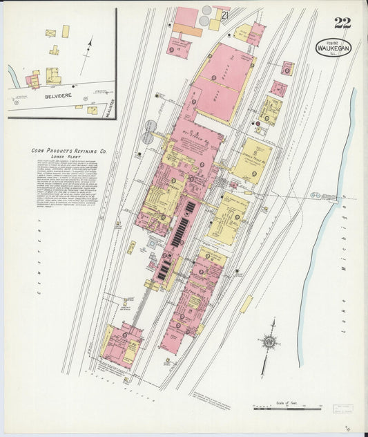 Sanborn Fire Insurance Map from Waukegan, Lake County, Illinois (1912), Sheet #0022 - Historic Sanborn Fire Insurance Map Print, vintage old map wall art, antique decor, genealogy gift, Illinois Illinois map