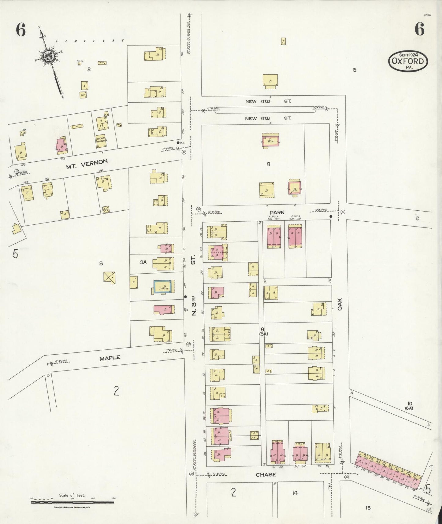 Sanborn Fire Insurance Map from Oxford, Chester County, Pennsylvania (1924), Sheet #0006 - Complete Map Set gallery image, historic Sanborn map, vintage wall art, Pennsylvania Pennsylvania