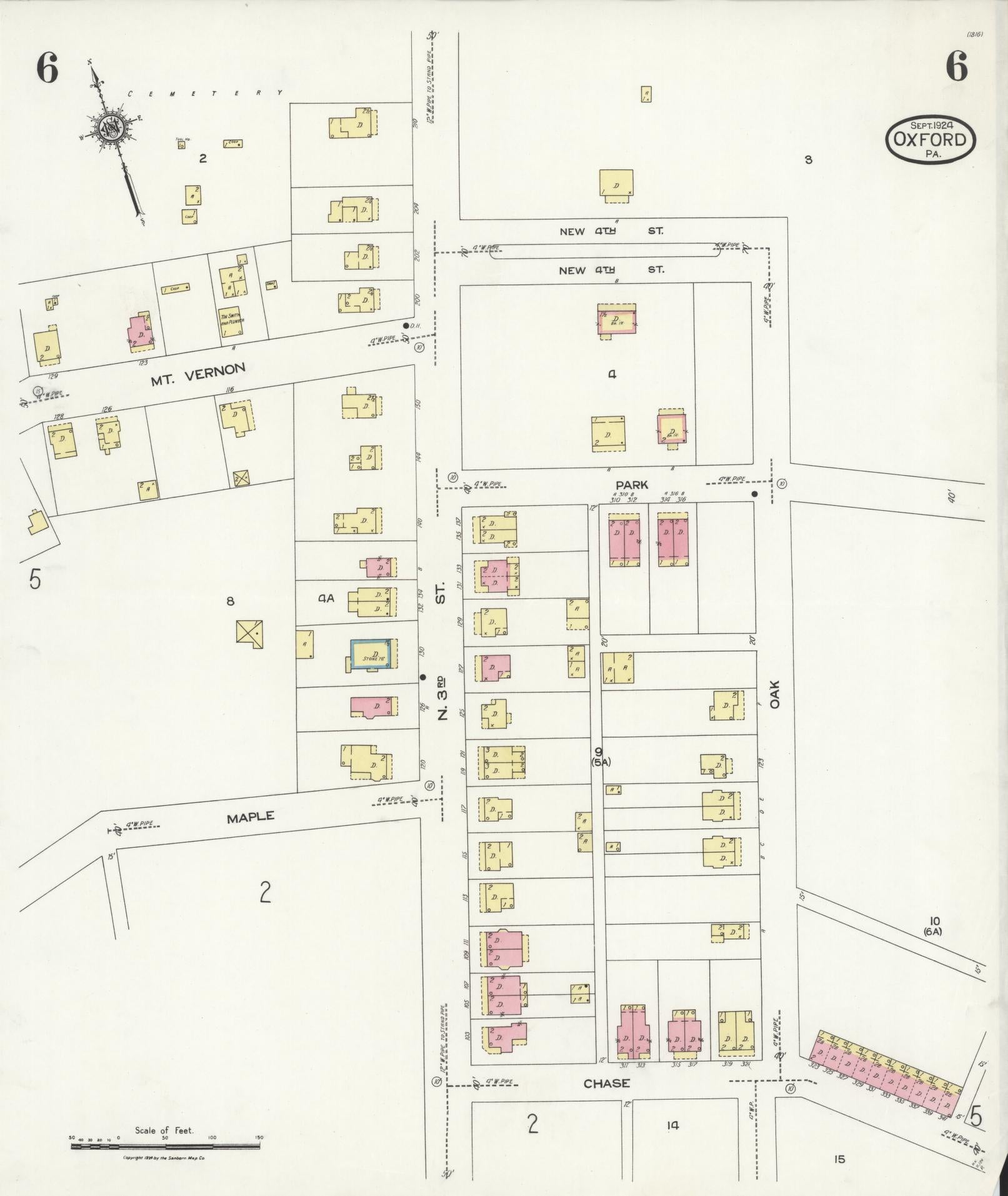 Sanborn Fire Insurance Map from Oxford, Chester County, Pennsylvania (1924), Sheet #0006 - Complete Map Set gallery image, historic Sanborn map, vintage wall art, Pennsylvania Pennsylvania