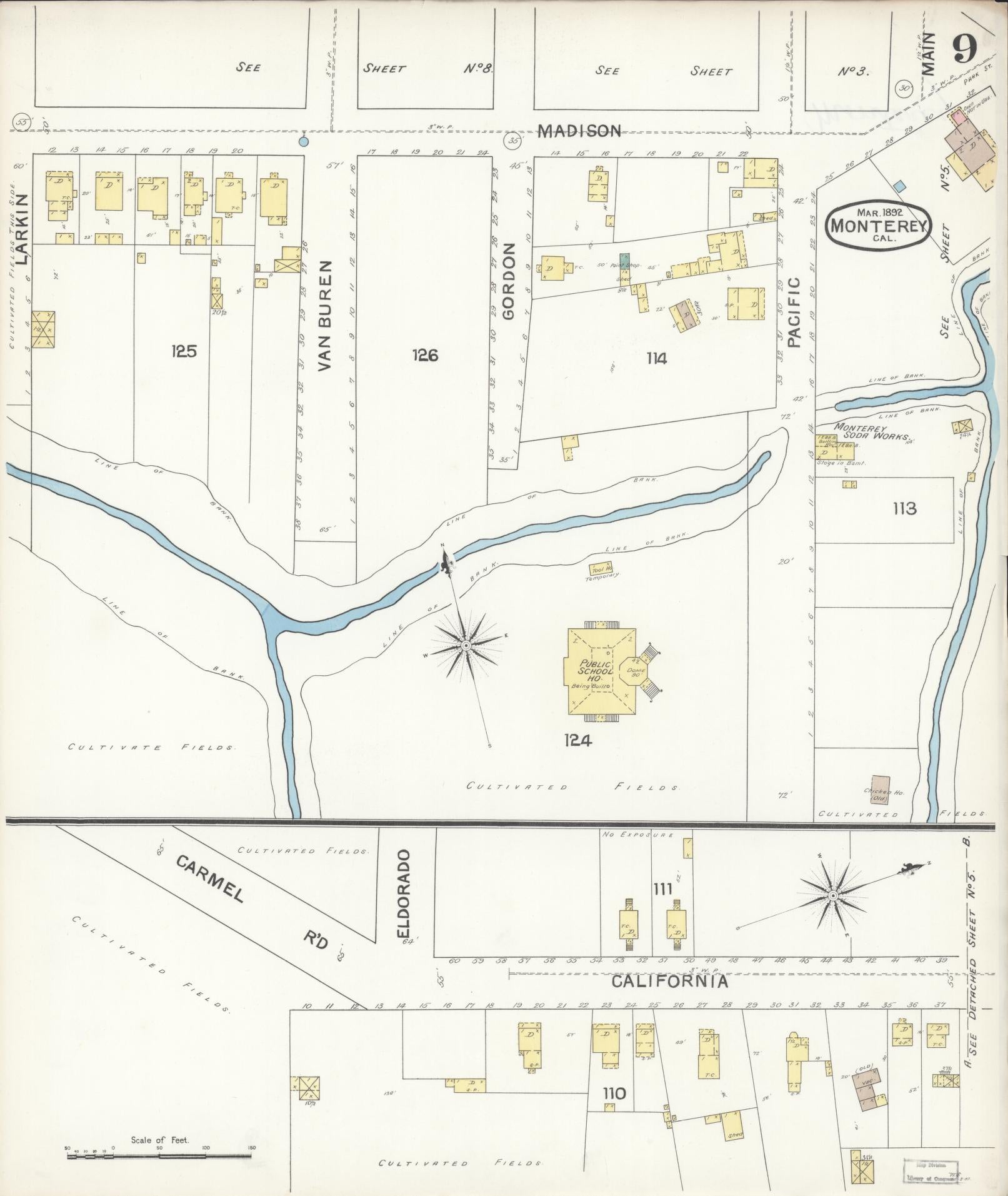 Sanborn Fire Insurance Map from Monterey, Monterey County, California (1892), Sheet #0009 - Historic Sanborn Fire Insurance Map Print, vintage old map wall art, antique decor, genealogy gift, California California map