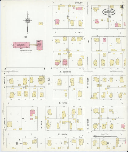 Sanborn Fire Insurance Map from Greenville, Bond County, Illinois (1912), Sheet #0004 - Complete Map Set gallery image, historic Sanborn map, vintage wall art, Illinois Illinois