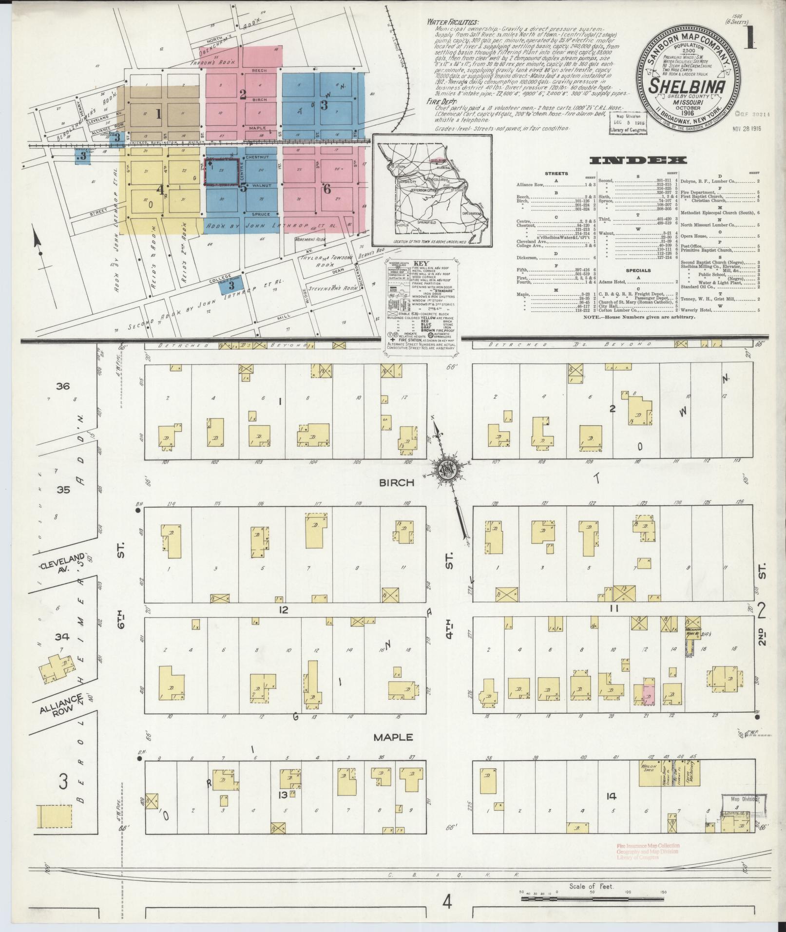 Sanborn Fire Insurance Map from Shelbina, Shelby County, Missouri. (1916) – Historic Sanborn Fire Insurance Map Print