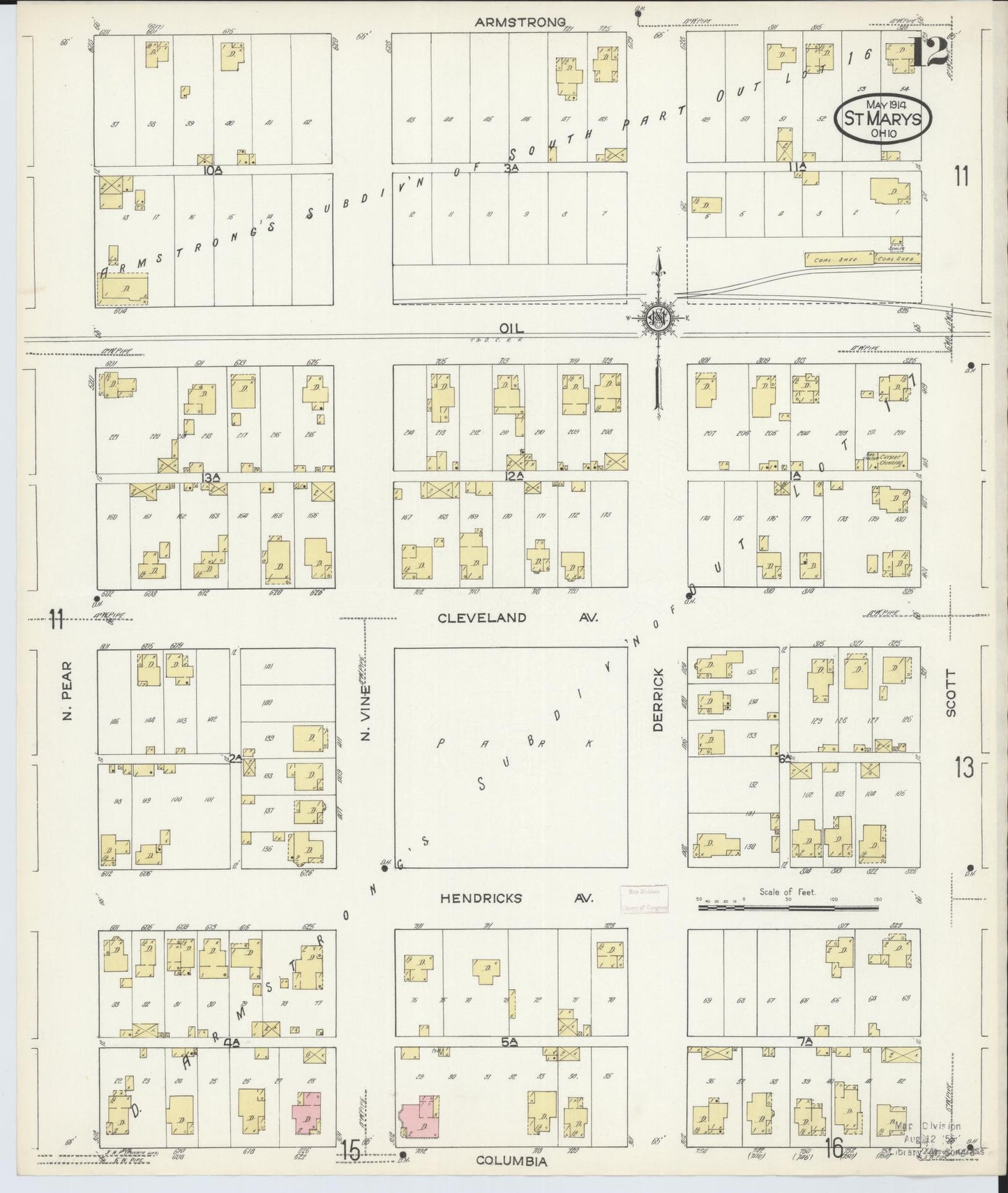 Sanborn Fire Insurance Map from Saint Marys, Auglaize County, Ohio (1914), Sheet #0012 - Complete Map Set gallery image, historic Sanborn map, vintage wall art, Ohio Ohio