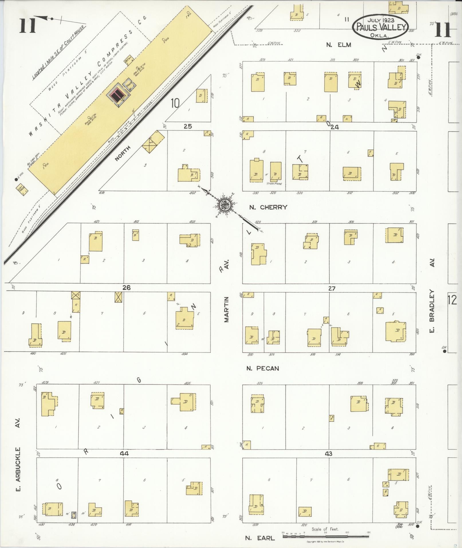Sanborn Fire Insurance Map from Pauls Valley, Garvin County, Oklahoma (1923), Sheet #0011 - Historic Sanborn Fire Insurance Map Print, vintage old map wall art, antique decor, genealogy gift, Oklahoma Oklahoma map