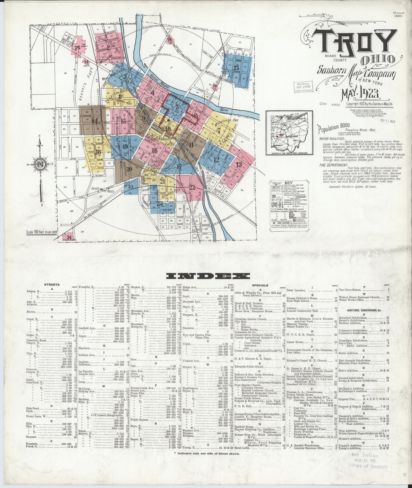 Sanborn Fire Insurance Map from Troy, Miami County, Ohio (1923), Sheet #0001 - Complete Map Set gallery image, historic Sanborn map, vintage wall art, Ohio Ohio