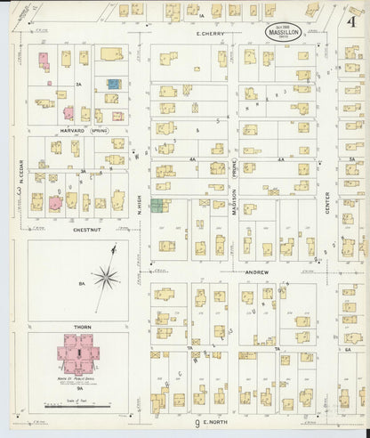 Sanborn Fire Insurance Map from Massillon, Stark County, Ohio (1908), Sheet #0004 - Historic Sanborn Fire Insurance Map Print, vintage old map wall art, antique decor, genealogy gift, Ohio Ohio map