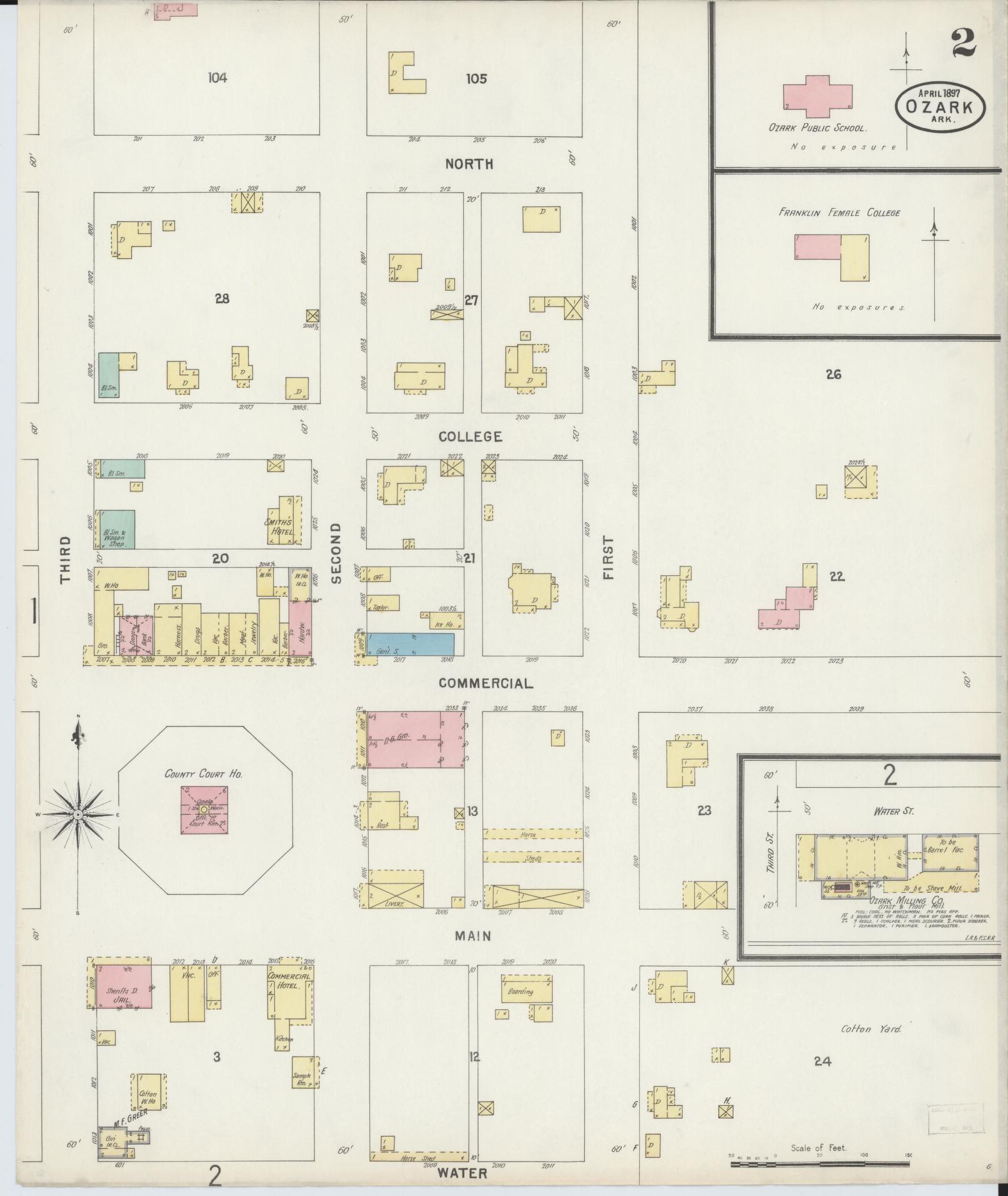 Sanborn Fire Insurance Map from Ozark, Franklin County, Arkansas (1897), Sheet #0002 - Historic Sanborn Fire Insurance Map Print, vintage old map wall art, antique decor, genealogy gift, Arkansas Arkansas map