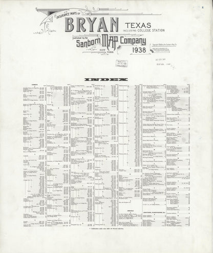 Sanborn Fire Insurance Map from Bryan, Brazos County, Texas (1938), Sheet #0001 - Historic Sanborn Fire Insurance Map Print, vintage old map wall art, antique decor, genealogy gift, Texas Texas map